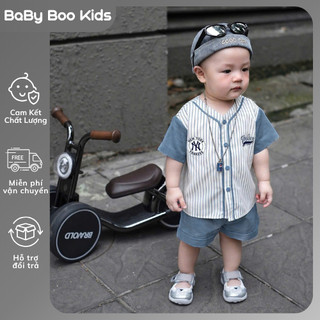 Set Đồ Bé Trai Yankees,Áo Baseball Kẻ Sọc+Quần Short Cotton Mềm,Bộ Quần Áo Bé Trai Mùa Hè 7-16kg A23