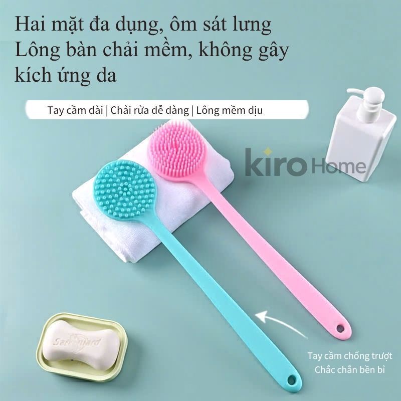 Cây Chà Lưng Tắm Silicon 2 Mặt,  Bàn Chải Cọ Lưng Cán Dài Chắc Chắn Kháng Khuẩn, Massage Cơ Thể