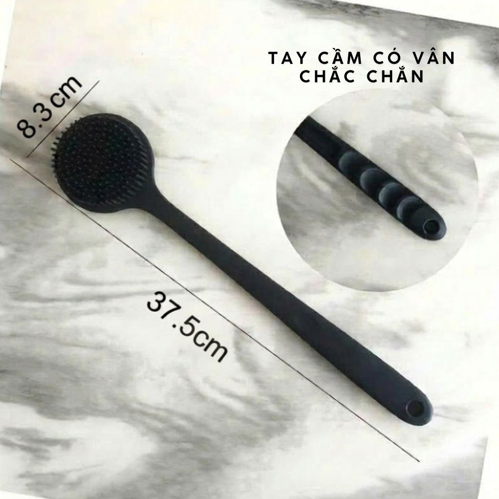 Cây Chà Lưng Tắm Silicon 2 Mặt,  Bàn Chải Cọ Lưng Cán Dài Chắc Chắn Kháng Khuẩn, Massage Cơ Thể
