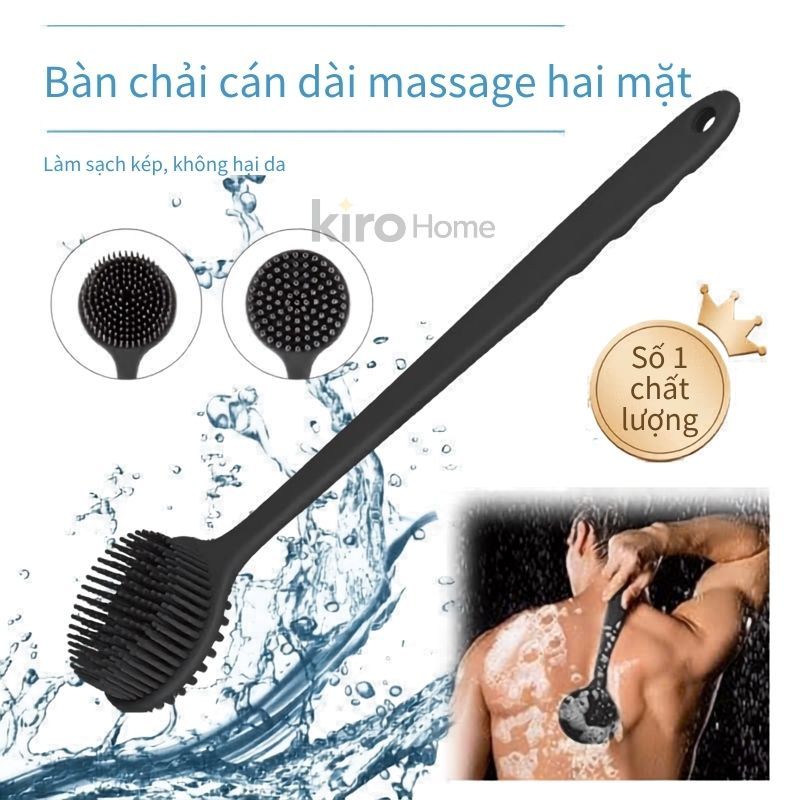 Cây Chà Lưng Tắm Silicon 2 Mặt,  Bàn Chải Cọ Lưng Cán Dài Chắc Chắn Kháng Khuẩn, Massage Cơ Thể