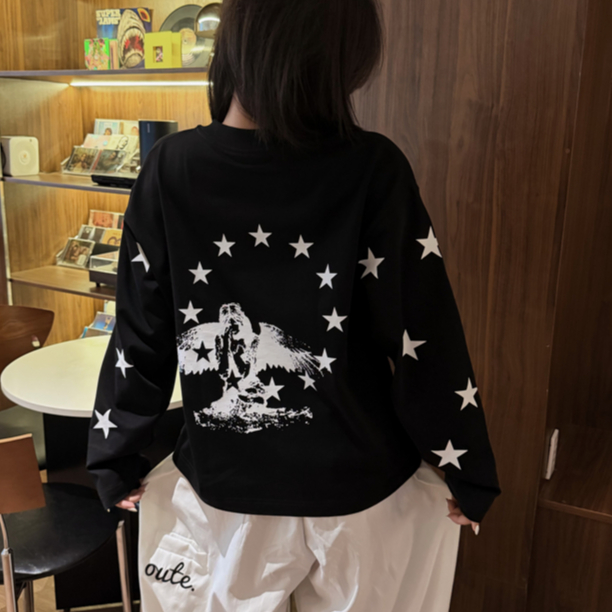 "THE LIGHT ANGEL & STAR" T-Shirt Long Sleeve Overboxy 280gsm Cotton 2 Chiều Trắng In Full Chame | BigBuy360 - bigbuy360.vn