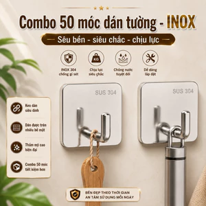 Combo 50 Móc dán INOX, chịu lực siêu dính , chất liệu inox 304, lắp đặt không cần khoan.