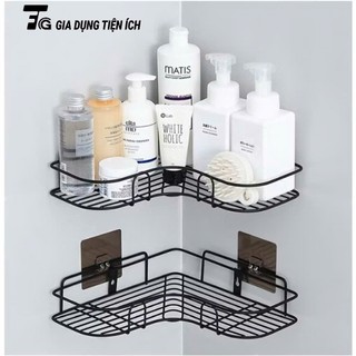 Kệ/giá để đồ góc tường phòng tắm siêu chắc chất liệu sắt chống rỉ màu đen, đi kèm bộ dán siêu tiện lợi, không khoan đục.