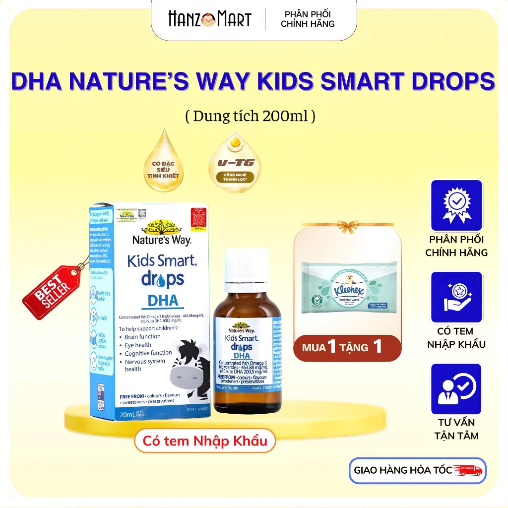 DHA Drops Nature's Way Kids Smart Drops Siro Thông Minh Bổ Sung DHA EPA, Hỗ Trợ Bổ Não Và Mắt Cho Bé 20ml