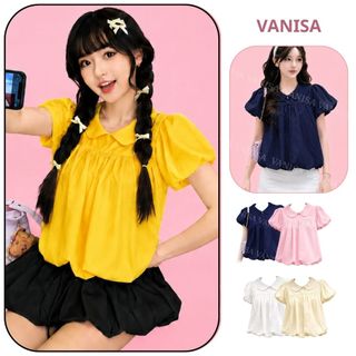Áo babydoll nữ form rộng tay phồng đen xanh hồng vàng trắng đỏ phong cách tiểu thư  VANISA SM105