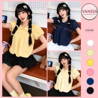 Áo sơ mi dáng bí form rộng cổ sen tay phồng voan mềm vàng xanh đen hồng VANISA SM105
