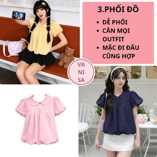 Áo sơ mi dáng bí form rộng cổ sen tay phồng voan mềm vàng xanh đen hồng VANISA SM105