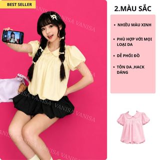 Áo sơ mi dáng bí form rộng cổ sen tay phồng voan mềm vàng xanh đen hồng VANISA SM105