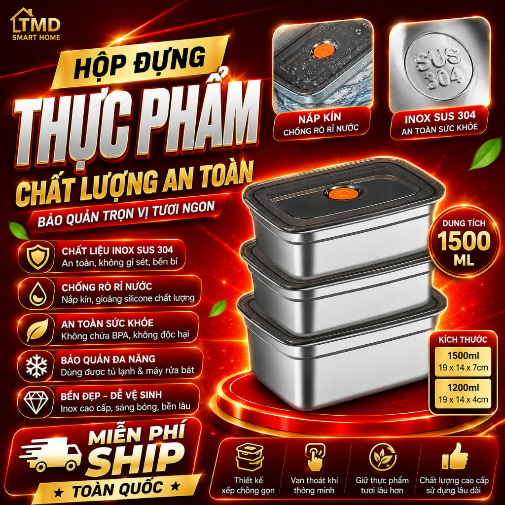 Hộp đựng thực phẩm bằng inox, khay đựng đồ để tủ lạnh ngăn mùi có nắp đậy dễ dàng bảo quản tiện dụng