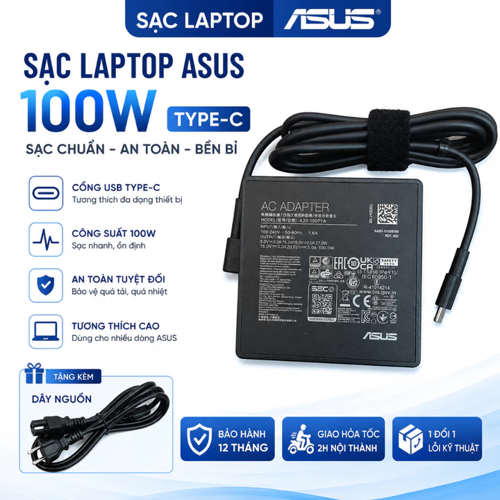 Sạc Laptop Asus Type-C 65W / 100W - Sạc Máy tính Laptop Asus chân Type-c, Bh 12 Tháng