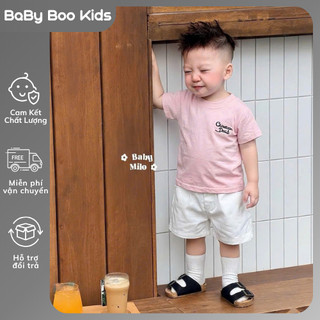 Set Bé Trai Áo Thun Hồng Pastel+Quần Short Trắng,Bộ Quần Áo Bé Trai Cotton Mềm Mát Mùa Hè 8-16kg A20
