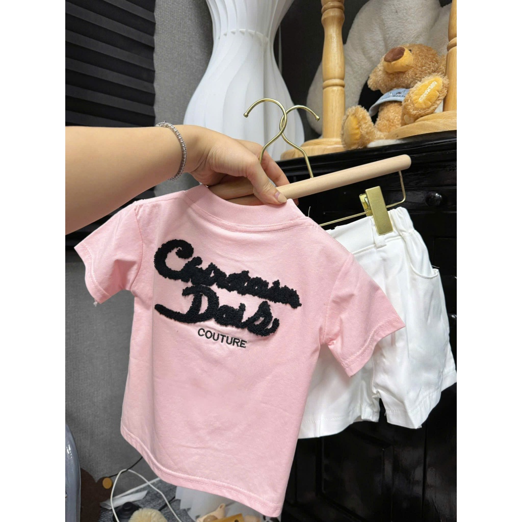 Bộ Bé Trai Mùa Hè Áo Thun Hồng Pastel Quần Short Trắng,Bộ Quần Áo Bé Trai Cotton Mềm Mát 8-16kg A20