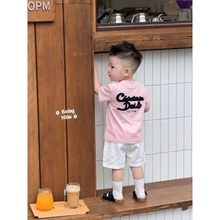 Set Bé Trai Áo Thun Hồng Pastel+Quần Short Trắng,Bộ Quần Áo Bé Trai Cotton Mềm Mát Mùa Hè 8-16kg A20