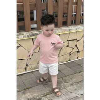 Set Bé Trai Áo Thun Hồng Pastel+Quần Short Trắng,Bộ Quần Áo Bé Trai Cotton Mềm Mát Mùa Hè 8-16kg A20