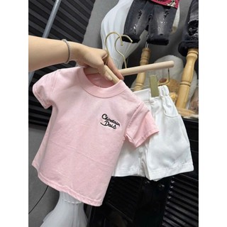 Set Bé Trai Áo Thun Hồng Pastel+Quần Short Trắng,Bộ Quần Áo Bé Trai Cotton Mềm Mát Mùa Hè 8-16kg A20
