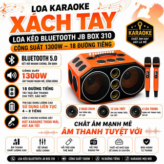 Loa Karaoke Xách Tay, Loa Kéo Bluetooth JB Box 310 Công Suất 1300w 18 Đường Tiếng, Chất Âm Mạnh Mẽ Âm Thanh Tuyệt Vời