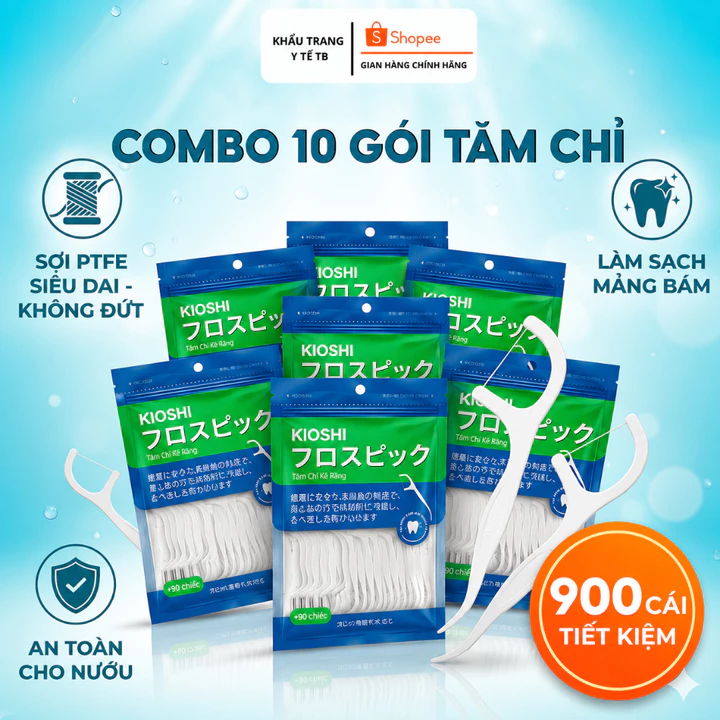 10 gói 900 chiếc Tăm chỉ nha khoa Kioshi Nhật Bản tăm kẽ răng sợi nhỏ giúp vệ sinh răng miệng