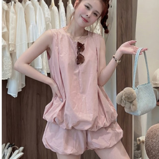Set Bộ Nữ Áo Sát Nách Form Suông Phối Quần Short Bí Ngô, Set Đồ Tiểu Thư Hàn Quốc Dáng Rộng