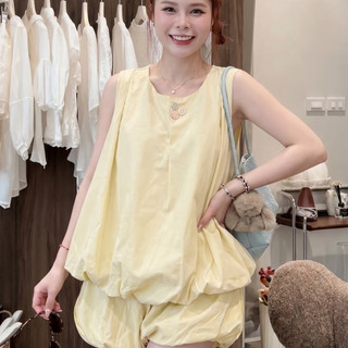 Set Bộ Nữ Áo Sát Nách Form Suông Phối Quần Short Bí Ngô, Set Đồ Tiểu Thư Hàn Quốc Dáng Rộng