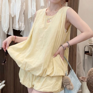 Set Bộ Nữ Áo Sát Nách Form Suông Phối Quần Short Bí Ngô, Set Đồ Tiểu Thư Hàn Quốc Dáng Rộng