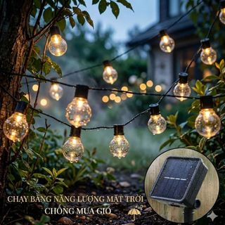 Dây đèn led trang trí năng lượng mặt trời Bóng to 5cm chống nước 20-50-100 bóng