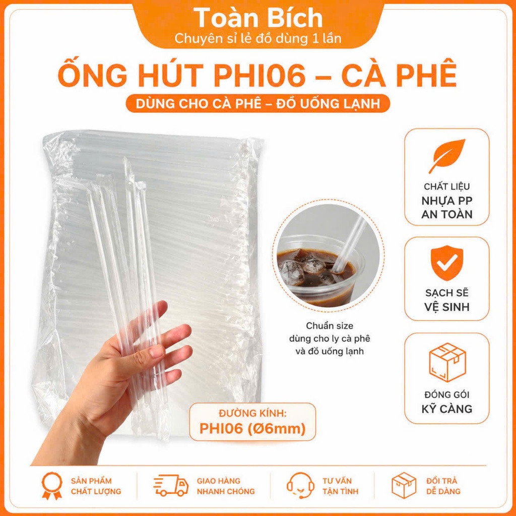 Set 50 100 Ống Hút Phi 6 Phi 8 & Phi 12 Có Màng Bọc Từng Cây.  Sinh Tố, Trà Sữa, Trà Chanh, Coffee