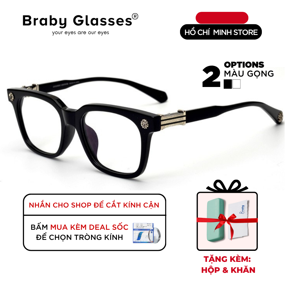Kính gọng vuông cận thời trang nam nữ Braby Glasses chất liệu nhưạ cao cấp kiểu dáng sang trọng MK46