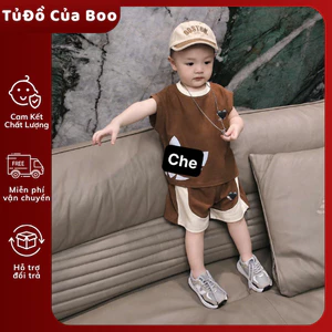 Set Đồ Bé Trai Màu Nâu Kem,Bộ Quần Áo Bé Trai Cotton Mềm Mát Áo Ba Lỗ+Quần Short Thể Thao 6-15kg A37