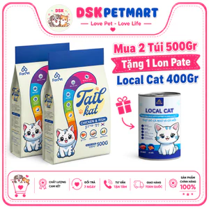 Hạt Cho Mèo Mọi Lứa Tuổi Tail Kat Vị Gà Cá Hồi Hỗ Trợ Búi Lông Giàu Protein - Túi 500gr