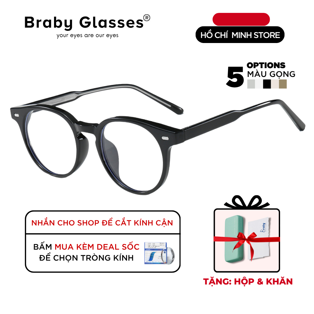 Gọng kính cận mắt tròn thời trang nam nữ Braby Glasses chất liệu nhựa dẻo TR90 đơn giản và trẻ trung sang trọng MK114