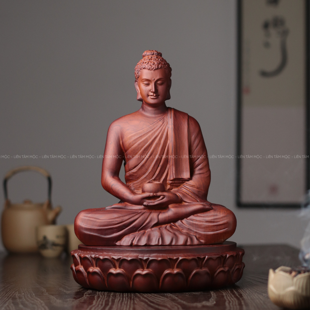 Tượng Phật Thích Ca Ôm Bình Bát, Gỗ Hương Cao 30cm, Chạm Khắc Thủ Công Mỹ Nghệ Cao Cấp Thờ Phật Tại Gia Trang Nghiêm