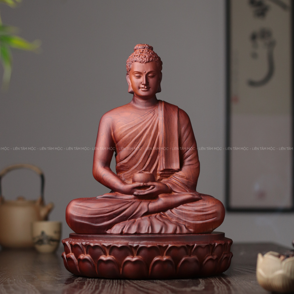 Tượng Phật Thích Ca Ôm Bình Bát, Gỗ Hương Cao 30cm, Chạm Khắc Thủ Công Mỹ Nghệ Cao Cấp Thờ Phật Tại Gia Trang Nghiêm