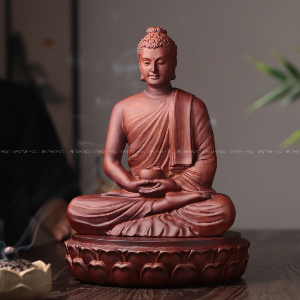 Tượng Phật Thích Ca Ôm Bình Bát, Gỗ Hương Cao 30cm, Chạm Khắc Thủ Công Mỹ Nghệ Cao Cấp Thờ Phật Tại Gia Trang Nghiêm