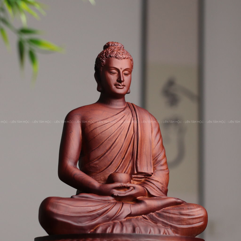 Tượng Phật Thích Ca Ôm Bình Bát, Gỗ Hương Cao 30cm, Chạm Khắc Thủ Công Mỹ Nghệ Cao Cấp Thờ Phật Tại Gia Trang Nghiêm