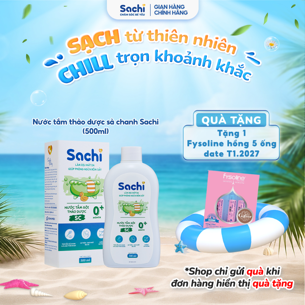 Nước Tắm Thảo Dược Cho Bé Sachi Sả Chanh 500ml Hỗ Trợ Làm Dịu Mát Da Giúp Phòng Ngừa Rôm Sảy