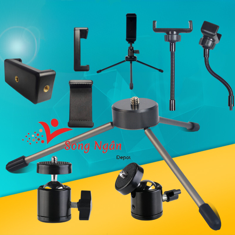 Kẹp Điện Thoại  củ xoay Bi Cầu Xoay 360 chân để bàn kẹp điện thoại trên Đèn Livestream gậy chụp ảnh