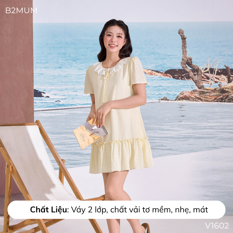 Đầm Bầu, Váy Bầu Suông Cổ Ren, Form Xòe Mềm Mát – Mặc Đi Chơi, Du Lịch, Đi Biển Thoải Mái Roselle Dress V1602 By B2MUM