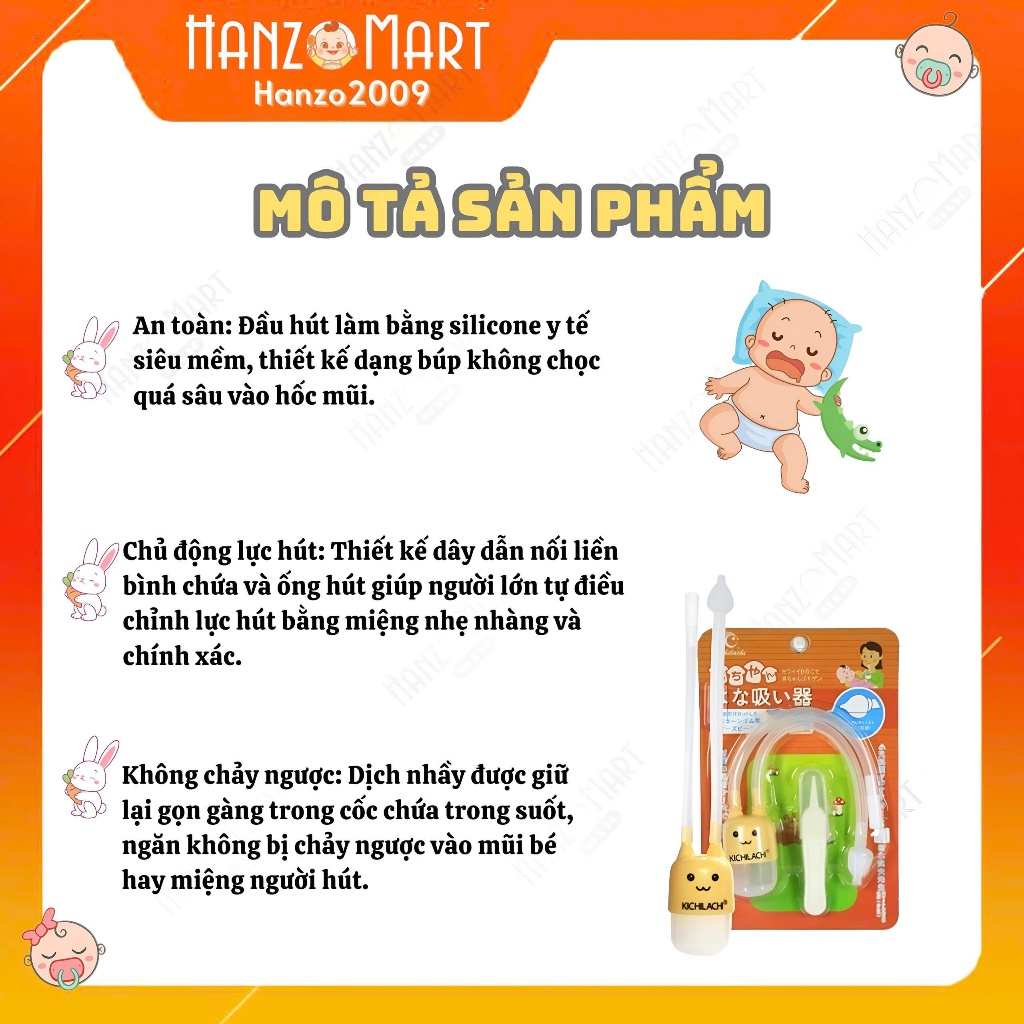 Dụng cụ hút mũi dây Hình Nấm Kichi kèm gắp rỉ mũi cho bé - hanzomart