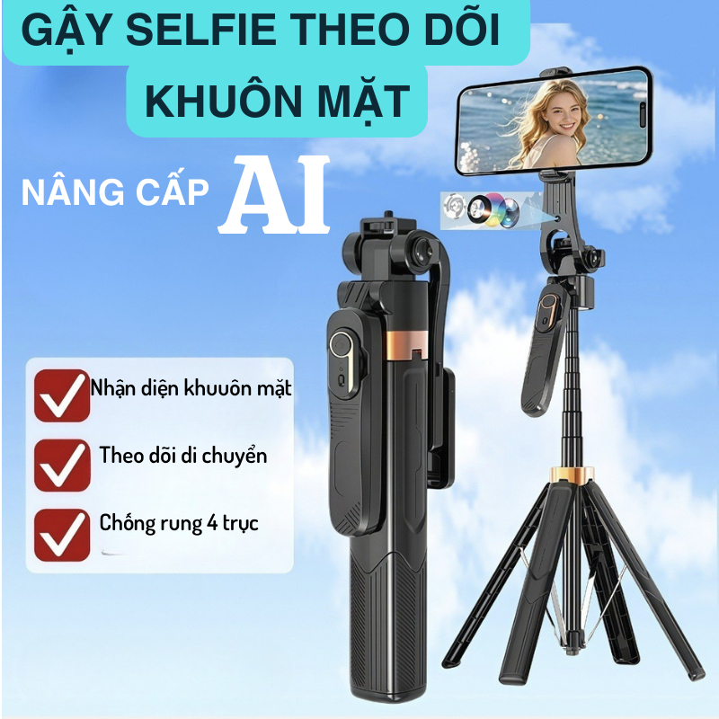 JC30 AI Gậy Chụp Ảnh 4 Chân 1M8 Tự Động Theo Người Xoay 360° Gimbal Chống Rung Tripod Livestream Bluetooth