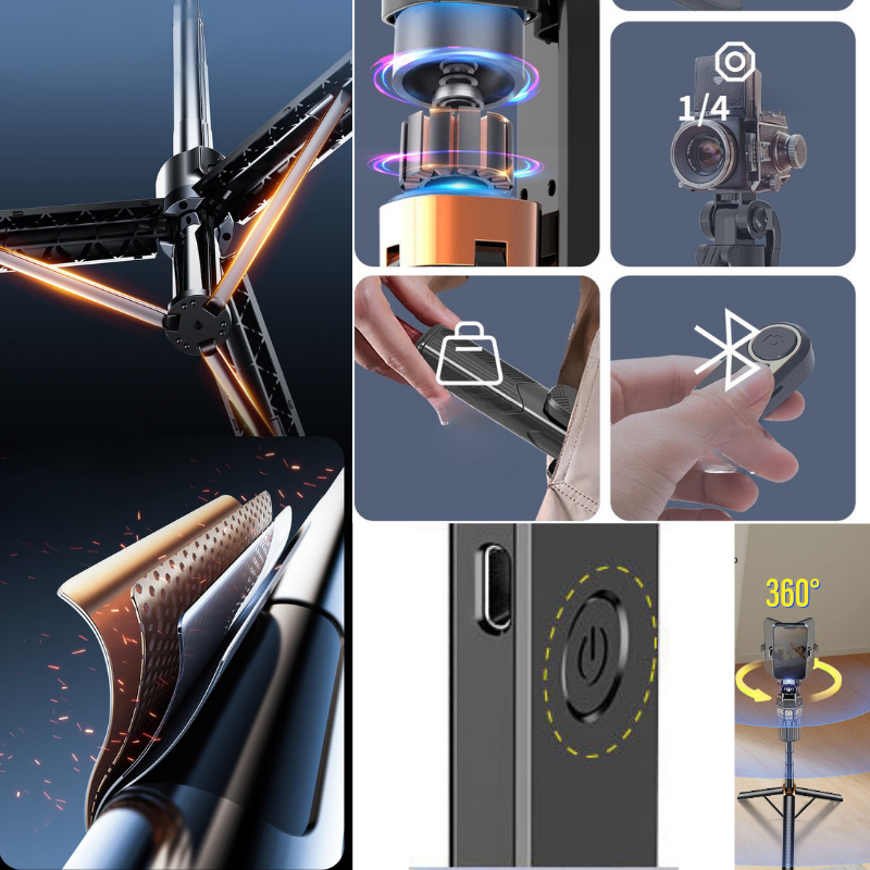 JC30 AI Gậy Chụp Ảnh 4 Chân 1M8 Tự Động Theo Người Xoay 360° Gimbal Chống Rung Tripod Livestream Bluetooth