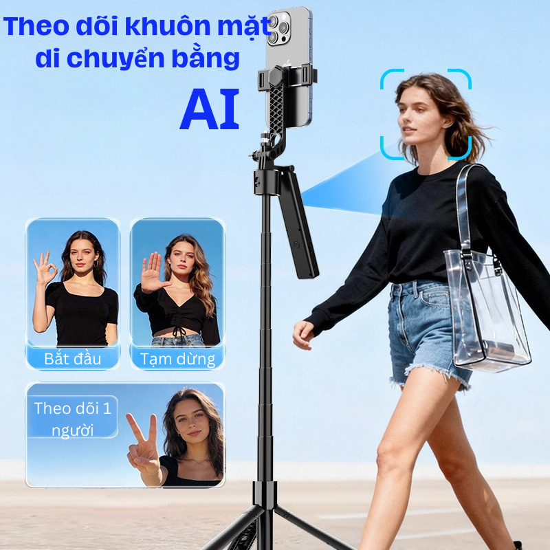 JC30 AI Gậy Chụp Ảnh 4 Chân 1M8 Tự Động Theo Người Xoay 360° Gimbal Chống Rung Tripod Livestream Bluetooth