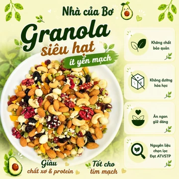 [Loại 1 ít yến mạch] 1kg Granola siêu hạt sấy mật ong giàu dinh dưỡng, ăn vặt, ăn sáng, tốt cho người ăn kiêng, mẹ bầu