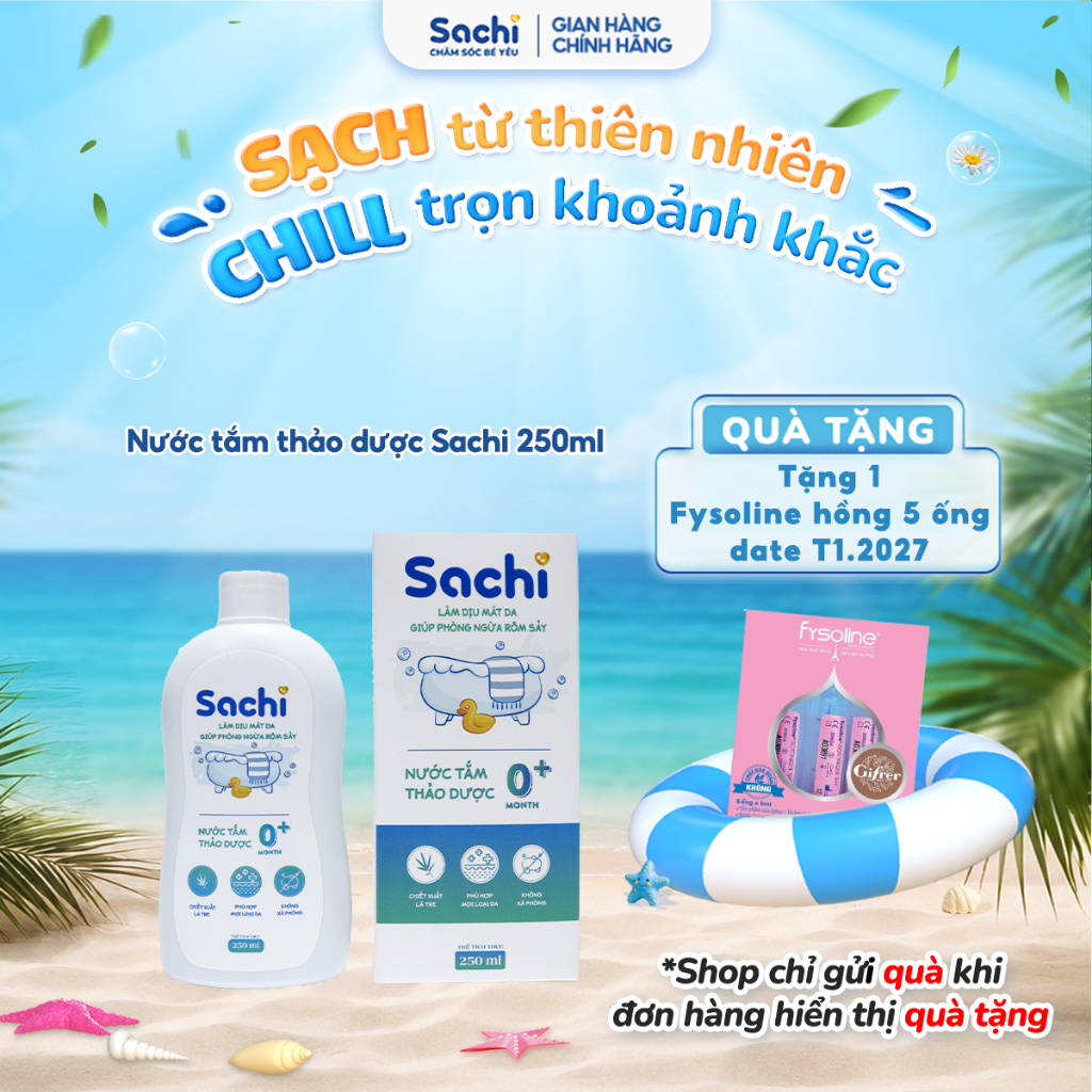 Nước Tắm Thảo Dược Cho Bé Sachi 250ml Hỗ Trợ Làm Dịu Mát Da Giúp Phòng Ngừa Rôm Sảy