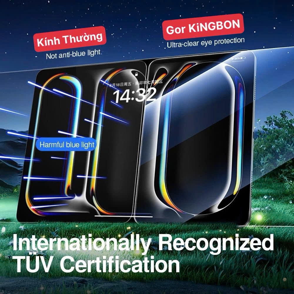 Kính Cường Lực iPad Gor x KiNGBON MA-125 Chống Mỏi Mắt - Chống Ánh Sáng Xanh Kèm Khung Tự Dán