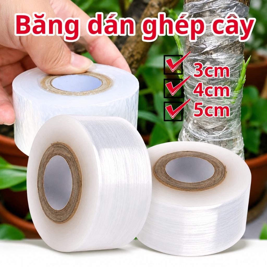 Băng Keo Ghép Cây Tự Hủy 200m Bản 3cm/4cm/5cm/10cm Màng Ghép Cây PE Quấn Mắt Ghép Keo Quấn Cành Cây Ăn Trái