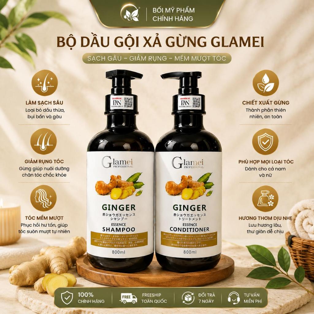 Dầu Gội Gừng Glamei 800ml Dầu Xả Gừng Glamei 800ml Combo Gội Xả Chăm Sóc Tóc Hương Thơm Dịu Nhẹ Dung Tích Lớn