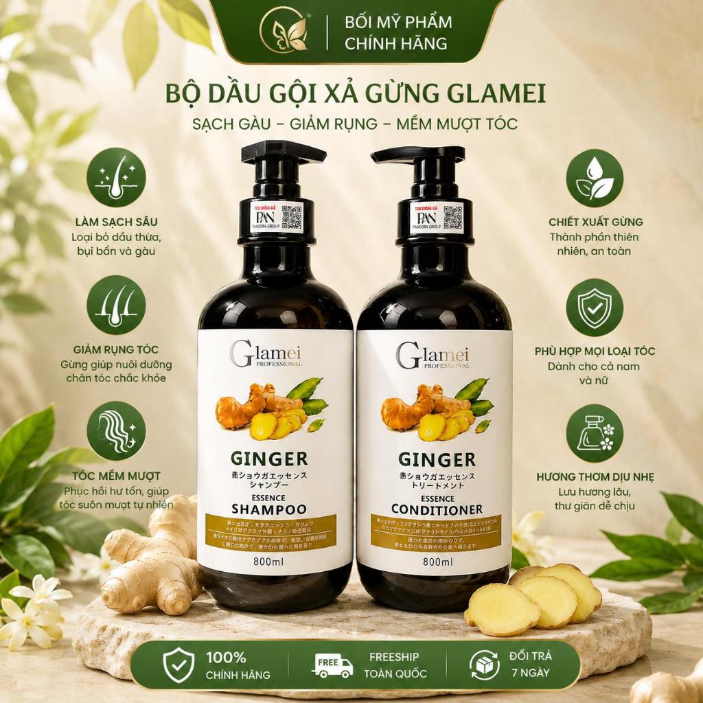 Dầu Gội Gừng Glamei 800ml Dầu Xả Gừng Glamei 800ml Combo Gội Xả Chăm Sóc Tóc Hương Thơm Dịu Nhẹ Dung Tích Lớn