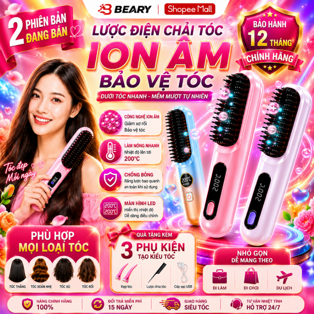 Lược Chải Tóc Điện Ion Âm METIS Lược Duỗi Thẳng, Bảo Vệ Tóc Cao Cấp Với 50 Triệu Ion Âm