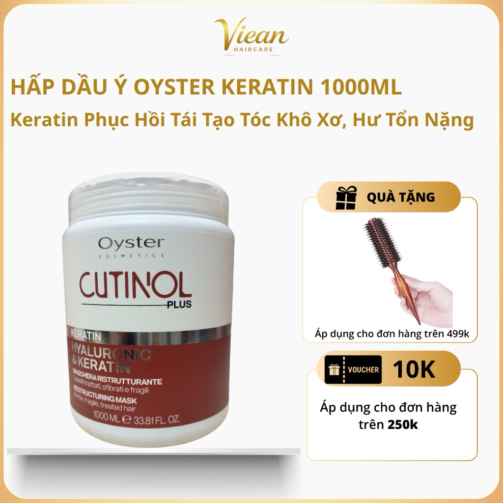 Kem Ủ Tóc OYSTER Cutinol Plus Hyaluronic & Keratin 1000ML Chính Hãng | Phục Hồi Cấu Trúc Tóc Hư Tổn