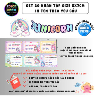 [ IN TÊN THEO YÊU CẦU] Nhãn Vở/Sách Kì Lân Unicorns - Chống thấm nước - In Theo Yêu Cầu - ColorBoom